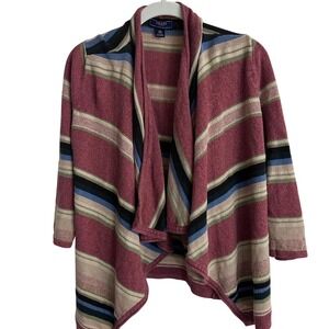 Chaps Denim Womens Striped Linen Cotton Open Front Cardigan Sweater Large Boho